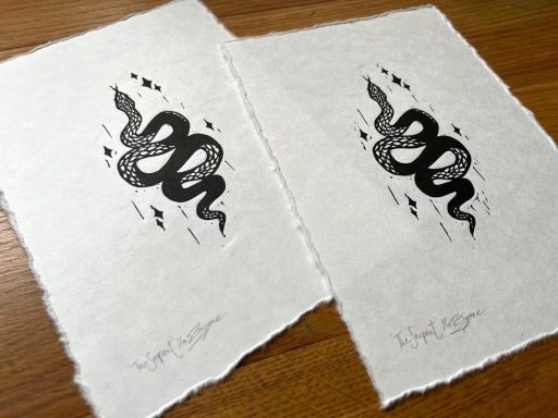 The Serpent linocut art print by Ruth Joyce Art