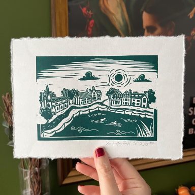 Carshalton Ponds linocut art print by Ruth Joyce Art
