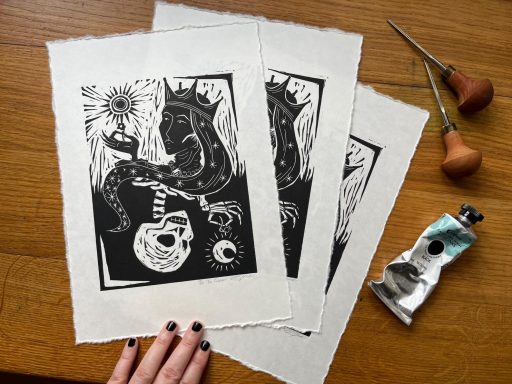 The Queen linocut art print by Ruth Joyce Art