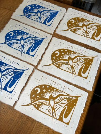 The Swallow linocut art print by Ruth Joyce Art